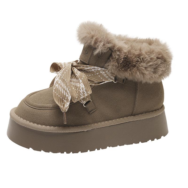 Thick-soled soft-haired snow boots for women's 2025 winter new fur integrated waterproof short boots, piled and thickened Northeast cotton shoes