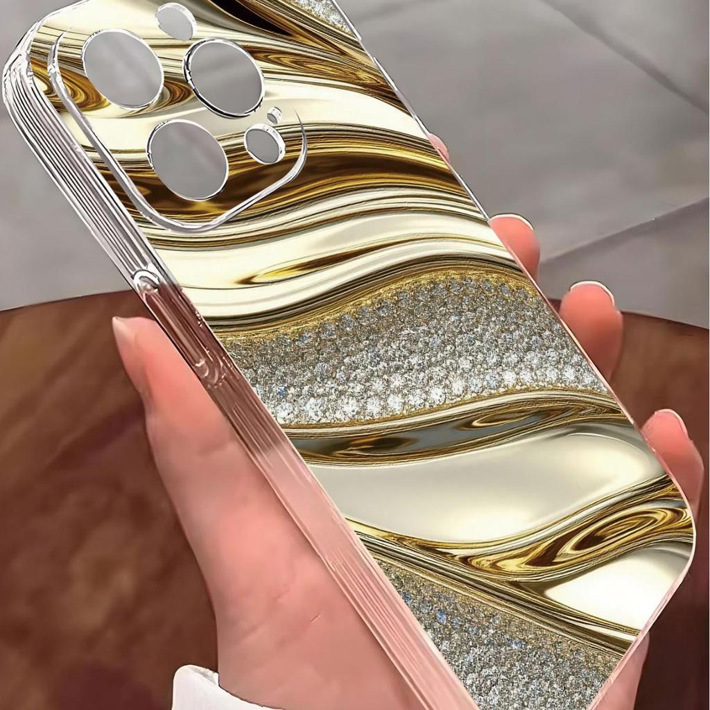 Gold Edge Sparkle Transparent Anti-Drop Case for iPhone 14/15/16/17 Pro Max Series