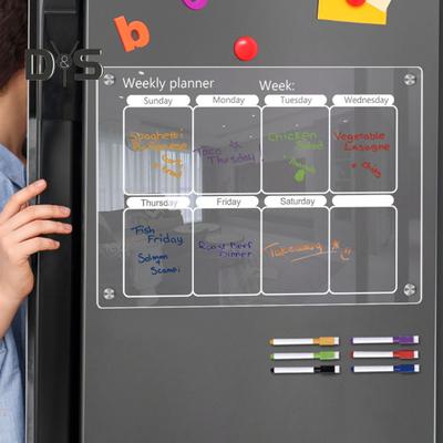 Magnetic Weekly Planner Board with 6 Colored Markers Reusable Clear Acrylic Refrigerator Calendar Dry Erase Weekly Schedule Planning Board