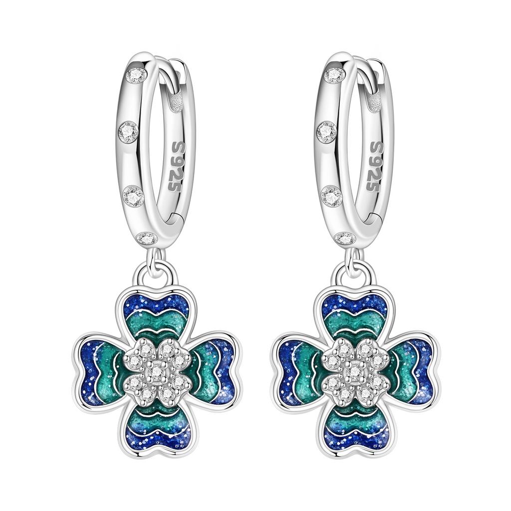 Original 925 Silver Zircon Pink Paw Print Earrings Heart Flower Leaf Design Women Party Jewelry Gift Ear Loops