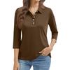 Women's Fashion Casual Lapel Short 3/4 Sleeve Color Shirt Women's Button Up Tops