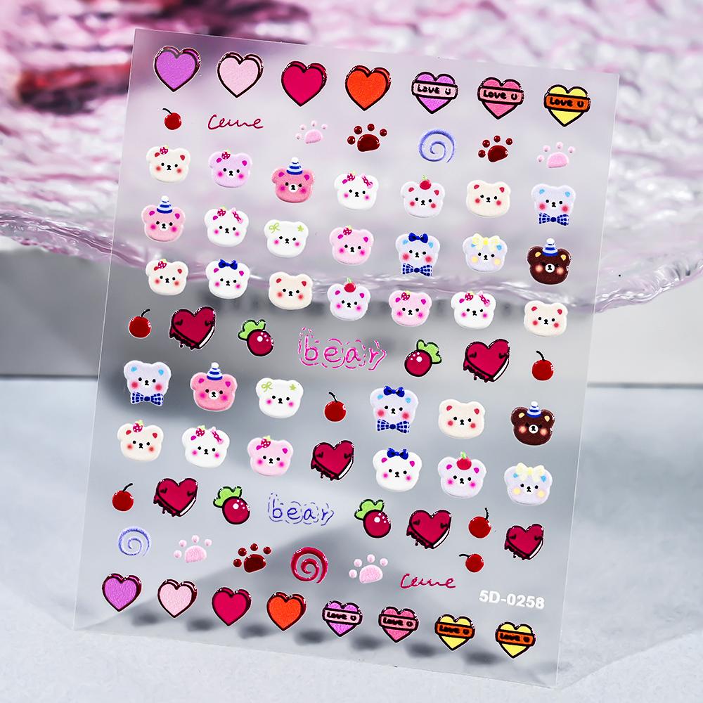 1 SZT. 5D Kawaii Wytłaczane Wykwintne Naklejki na Paznokcie z Uśmiechniętą Twarzą Japońskie Żelowe Makaroniki Nail Art Samoprzylepne DIY Ozdoby do Paznokci