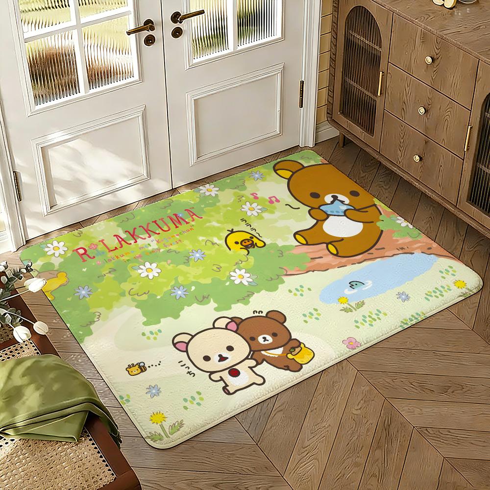 Cute Cartoon R-Rilakkuma Classic Floor Mat Soft Thickened Non-Slip Bedroom Living Room Door Mat Home Decor Flannel Rugs