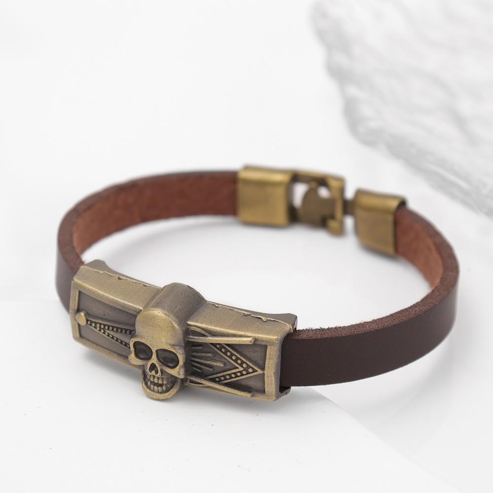 Pánský náramek v retro stylu lebky Velkorysý jednoduchý náramek s koženým náramkem Vánoční dárek