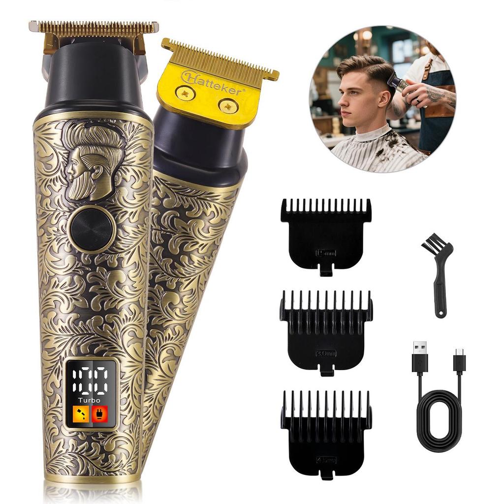 Hatteker Retro Oil Head Sculpting Bald Trim Clippers Digital Display Rechargeable Salon Hair Trimmer Wet/Dry for Man