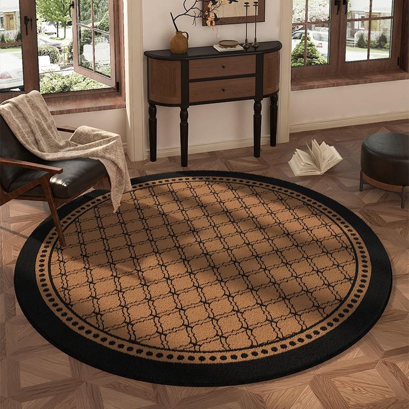 Vintage Flower Bird Pattern Round Rug Non Slip Floor Mat Brown Black Retro Design For Living Room Study Room Home Decor Carpet
