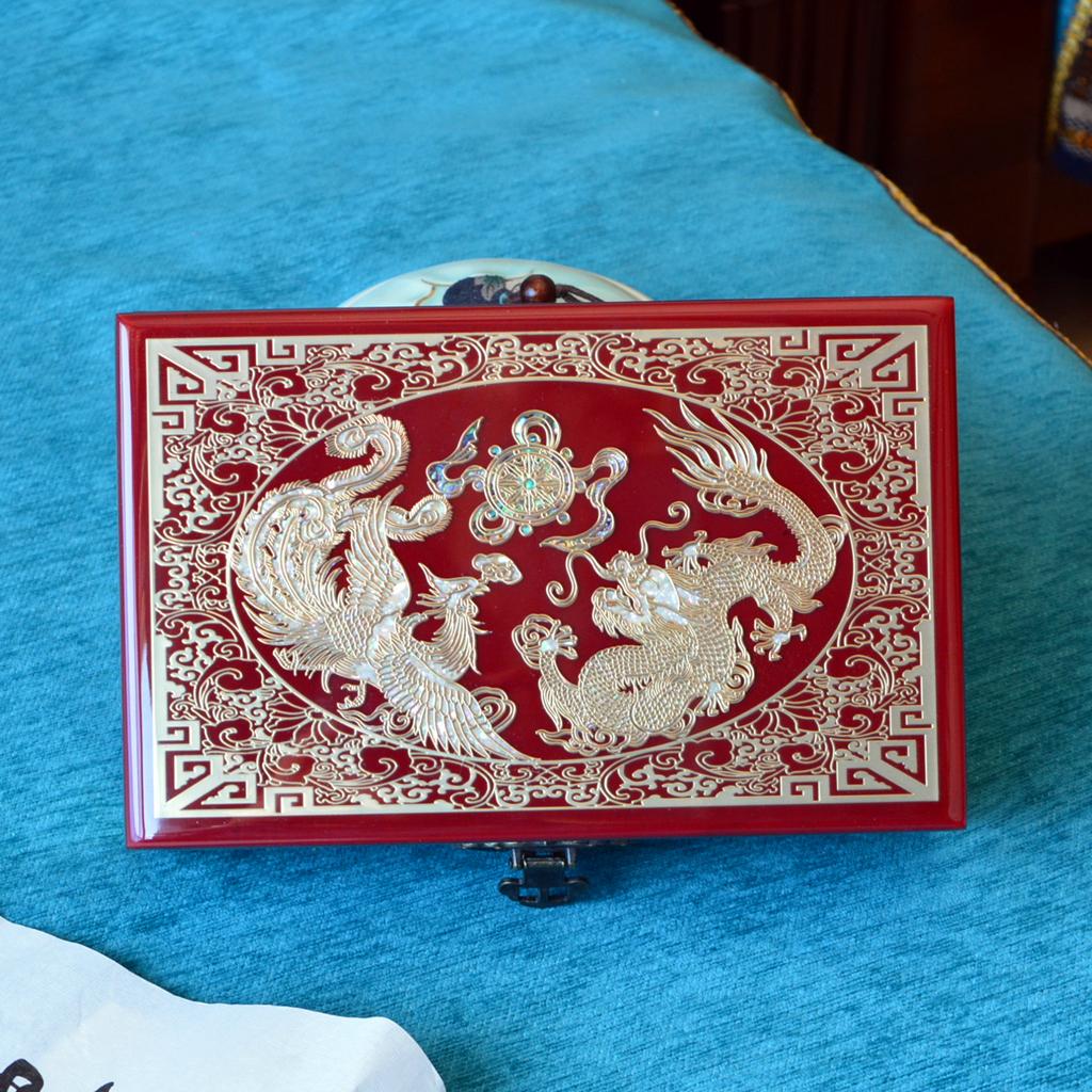 Vintage Filigree Jewelry Box with Copper Wire Inlaid Shells High Gloss Piano Lacquer Pingyao Polished Lacquerware