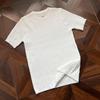Men's Slim-Fit Ice Silk Knit T-Shirt: Summer Short Sleeves, Vertical Stripes, Mature Style, Round Neck.