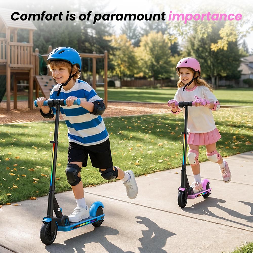 K4 Kinder Elektroroller 130W 2,6Ah 6'' Räder Bluetooth Lautsprecher Faltbar & Höhenverstellbar 3 Geschwindigkeiten 7-8KM Reichweite Elektroroller für Kinder