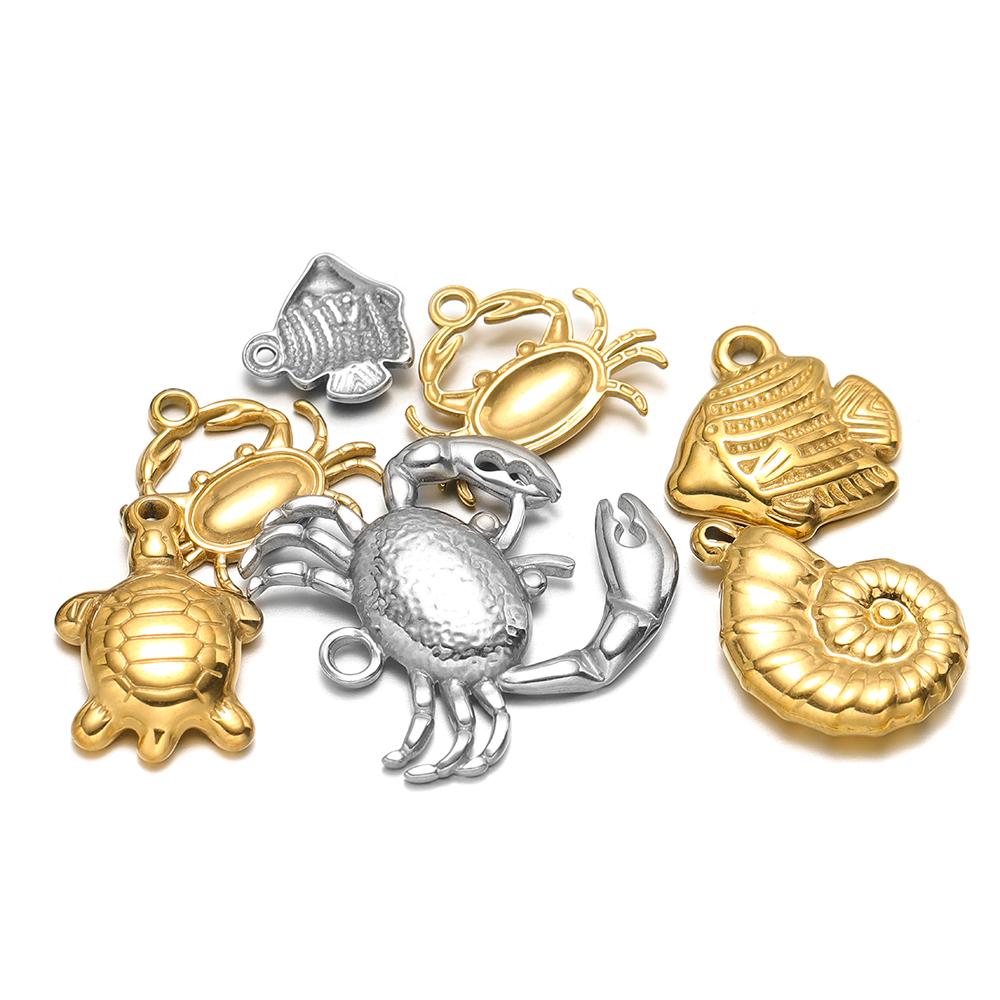 5Pcs Summer Ocean Dolphin Seahorse Crab Turtles Stainless Steel Pendant for DIY Earrings Making Necklace Bracelet Accessories