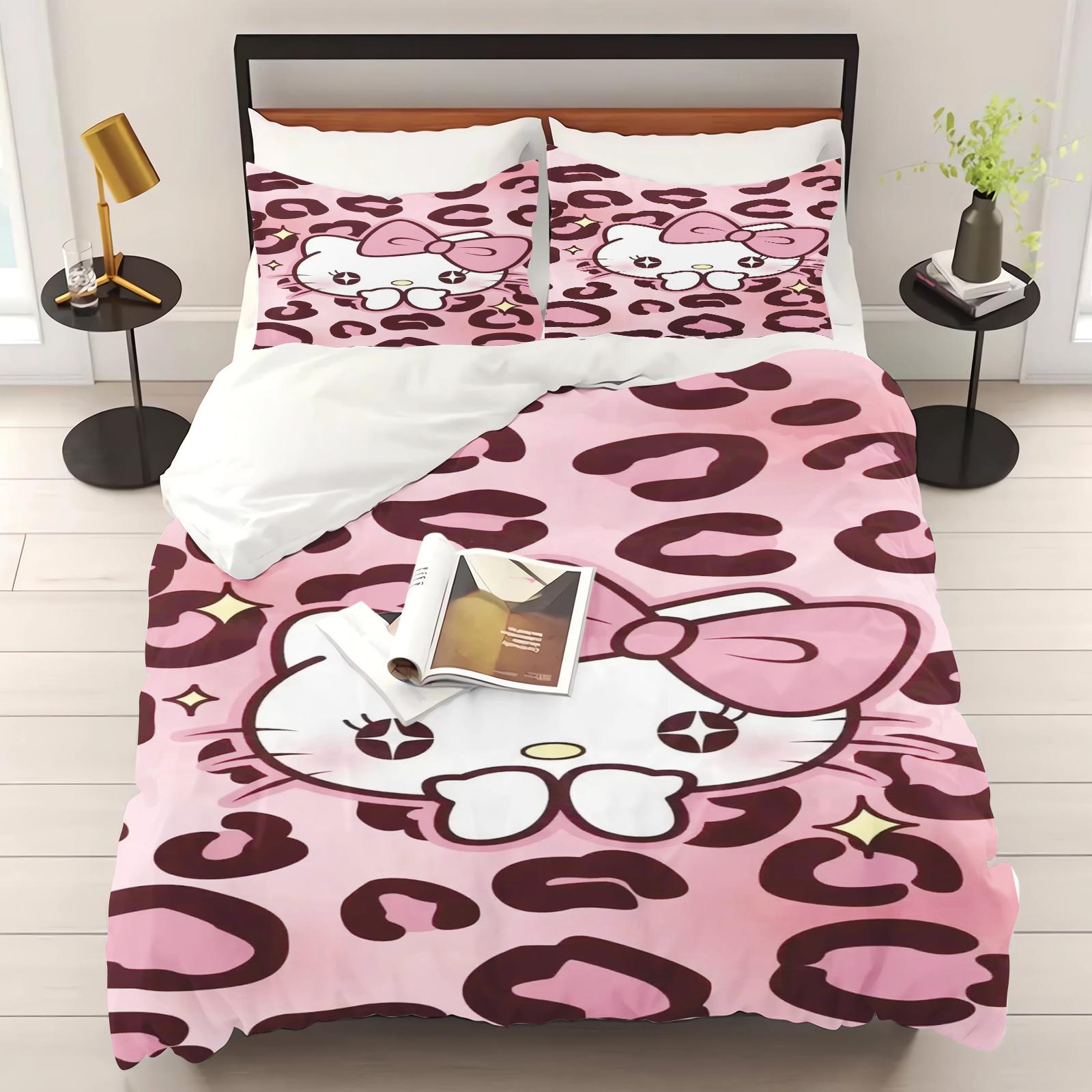 

Постельное белье с принтом Hello Kitty для спальни Комплект пододеяльника Рождественские подарки Комфорт Мультяшный С наволочкой 135X200CM