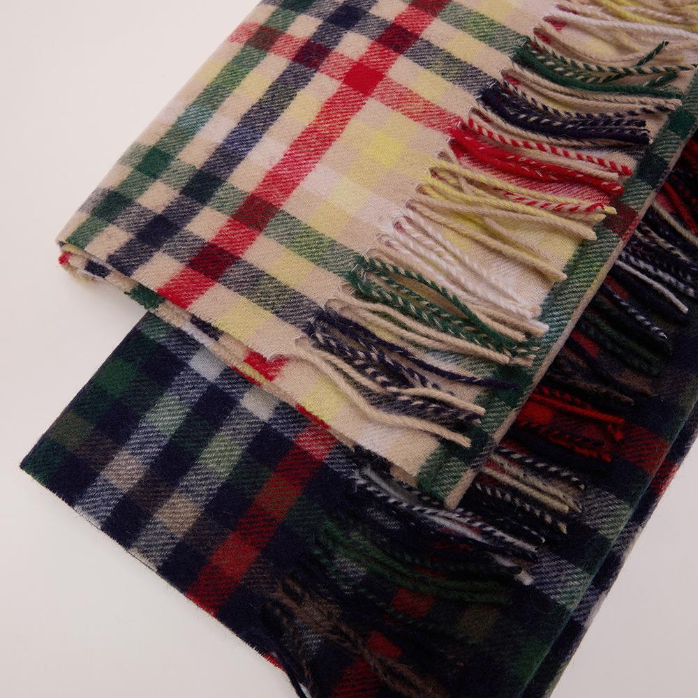 Men's and Women's Yarn-Dyed Plaid Wool Scarf - Versatile Winter Warm Pure Sheep Wool Neck Warmer Shawl