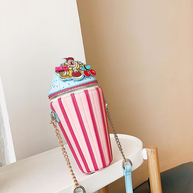 

Cute Ice Cream Shape Shoulder Bag Embroidered Funny Crossbody Bag Mini Chain Messenger Bag Girls Phone Bag