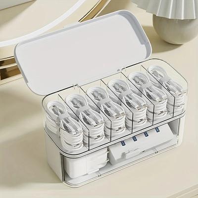 Transparent Desktop Cable Organizer Box With Lid Cord & Charger Storage Solution,No Power Needed,Compact Design For Home Storage