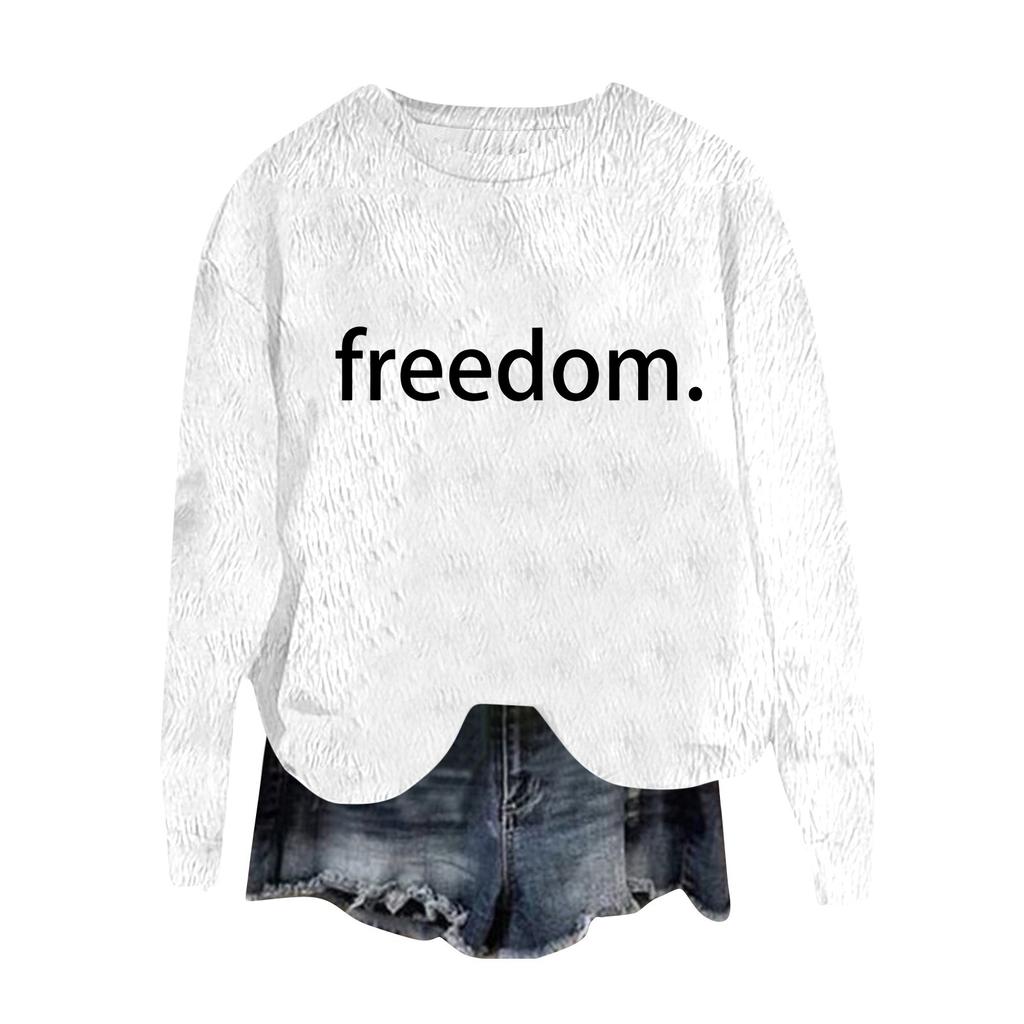 Women's Fashion Round Neck Pullover Top Long Sleeve Tee Printed Sweatshirt