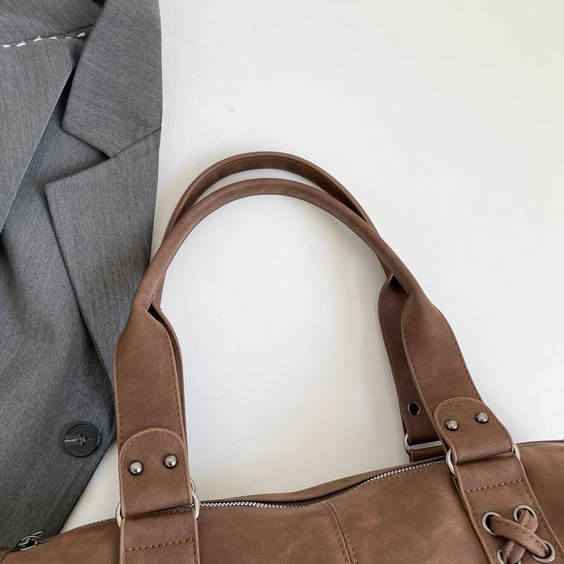 Suede Tote Bag Women's Fashion Shoulder Bag with Lace Up Detail and Adjustable Crossbody Strap