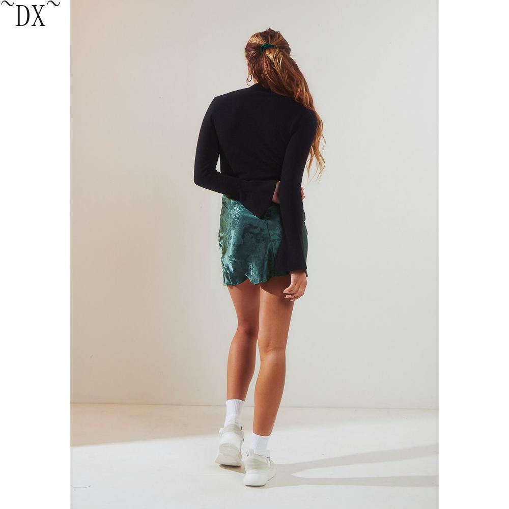 DX~~ Spring and summer women's explosive split short skirt sexy jacquard satin high-waisted zipper skirt women