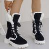 Fashion Cotton Boots Winter New Round Toe Front Lace-up Suede Platform Non-Slip Mid-Tube Boots