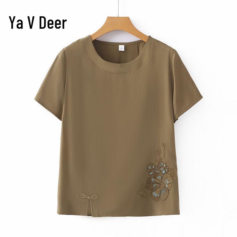 

Yalu Middle-Aged Women s Summer Linen-Cotton Short-Sleeve Top XL