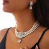 Luxury Rhinestone Necklace Earrings Charm Choker Necklace Set Pearl Multilayer Necklace  Wedding