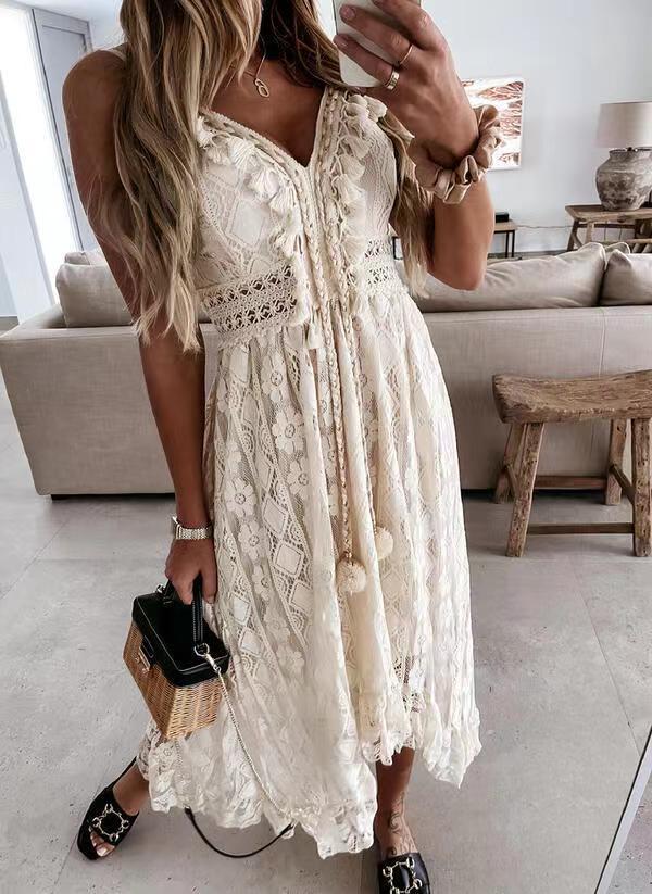 Elegant Satin Long Dress With V Neck For Summer Beach And Casual Wear