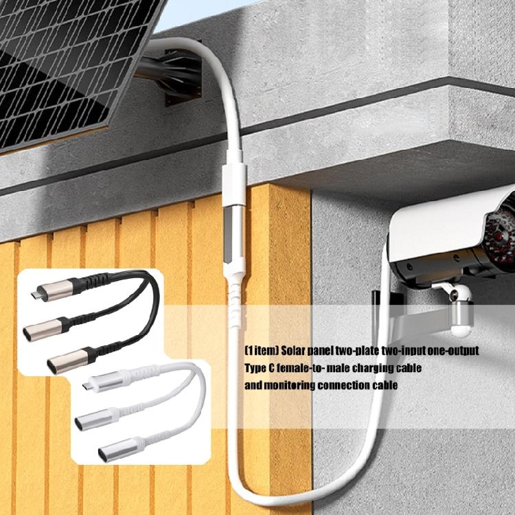 2 In 1 Out  Type C Female To Male Extension Adapter Cable For Double Solar Panel Charging Easy Setups 25cm