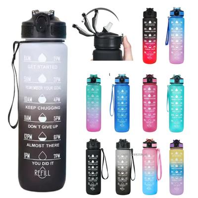 1pc Gradient Color Water Bottles With Times Scale And Straw Leakproof Drinking Sports Water Bottle For Fitness Gym Outdoor