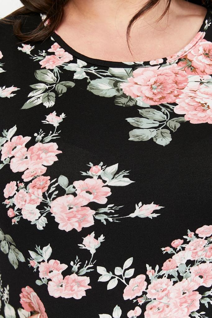 Women's Big Size Dress Floral Patterned Viscose Basic Short Sleeve Dress