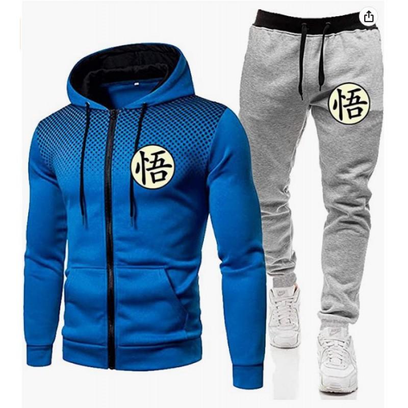 Mens Hooded Zip-Up Sweatshirt Set Casual Sportswear Long Sleeve Tracksuit Running Gym Outdoor