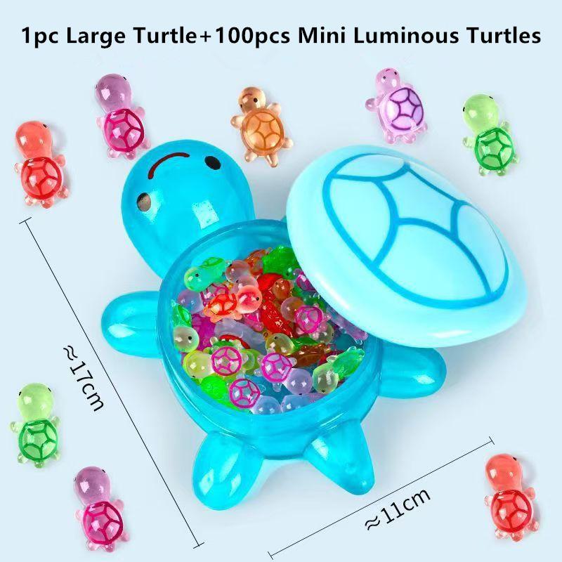 1PC Night Glow Large Turtle+Mini Luminous Turtles Figurines Resin Craft Glowing Turtle Storage Ornament Landscape Desktop