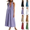 Women's Fashion Sleeveless V Neck Backless Casual Loose Fit Long Dress Summer Beachwear Maxi Dress