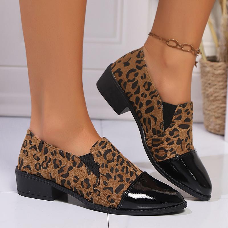 Fashion Women's Fashion Leopard Print Loafers Spring Autumn Comfort Slip On Casual Shoes Woman British Style Block Heeled Dress Shoes