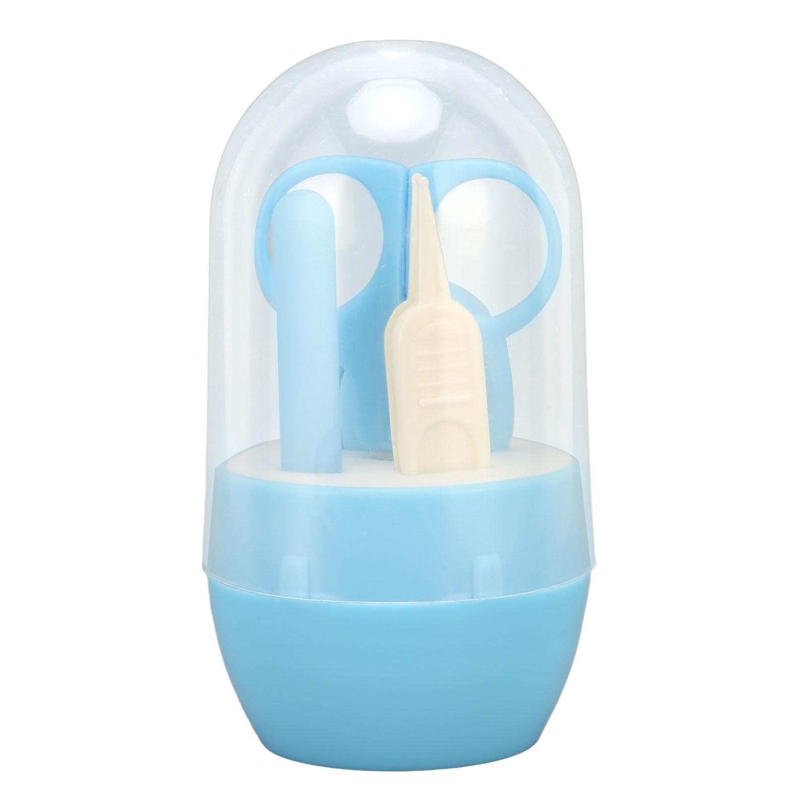 

4Pcs Baby Nail Kit Safe Mini Scissors Nail File Nail Clippers Tweezers Blue Baby Nail Care Set with Storage Box for Home