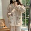 2025 Women's Autumn/Winter Flannel Jacquard Coral Fleece Pajama Set - Long Sleeve Cardigan