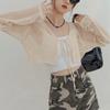 Summer Thin French V-neck Knitted Cardigan Fresh and Sweet Design Lace-up Hollow Blouse Short Top Women