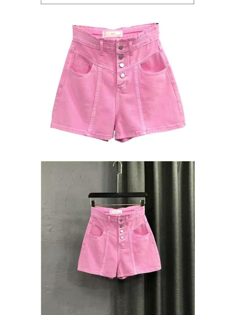 Women's Pink Wide-Leg High-Waist Denim Shorts - Summer 2026 Collection