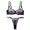 Pink & Black Sexy Floral Embroidered Mesh Lingerie Set - Sheer Bra & Thong Two-Piece