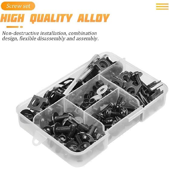 177 Pcs Motorcycle Fairing Bolt Kit, Colorful Fasteners Bolts Nut Clips Black