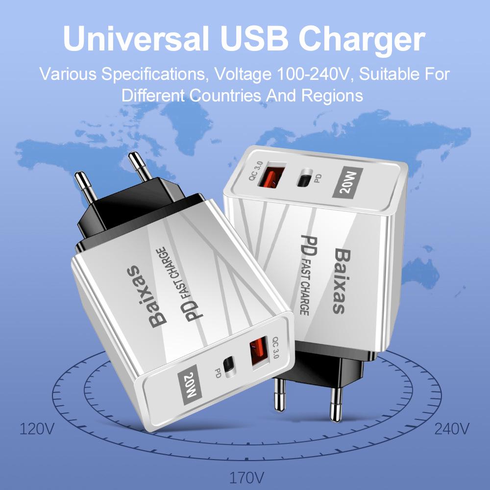 EU/UK/AU QC3.0+PD Multi-Voltage Fast Travel Charger with USB Port