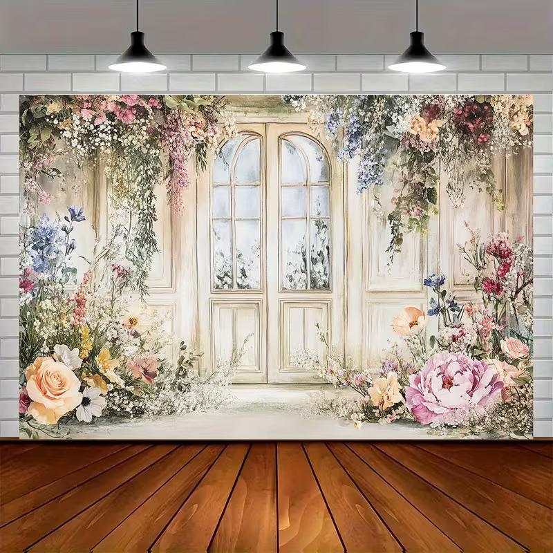 

2D Spring Garden Open Door Wall Tapestry, Cozy Green Path & Flower Scene Backdrop for Living Room 47.2x31.5inch/120*80cm