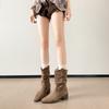 Leopard print hairy medium tube women's boots autumn and winter short boots thin heel trouser tube boots pointed high heel boots