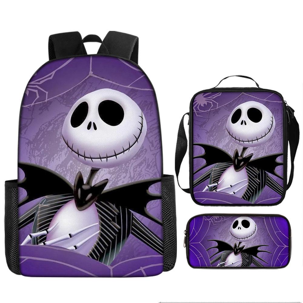 Halloween Backpack Pumpkin Ghost 3-Piece Set Schoolbag Kids Shoulder Bag Cute Bookbag for Boys Girls