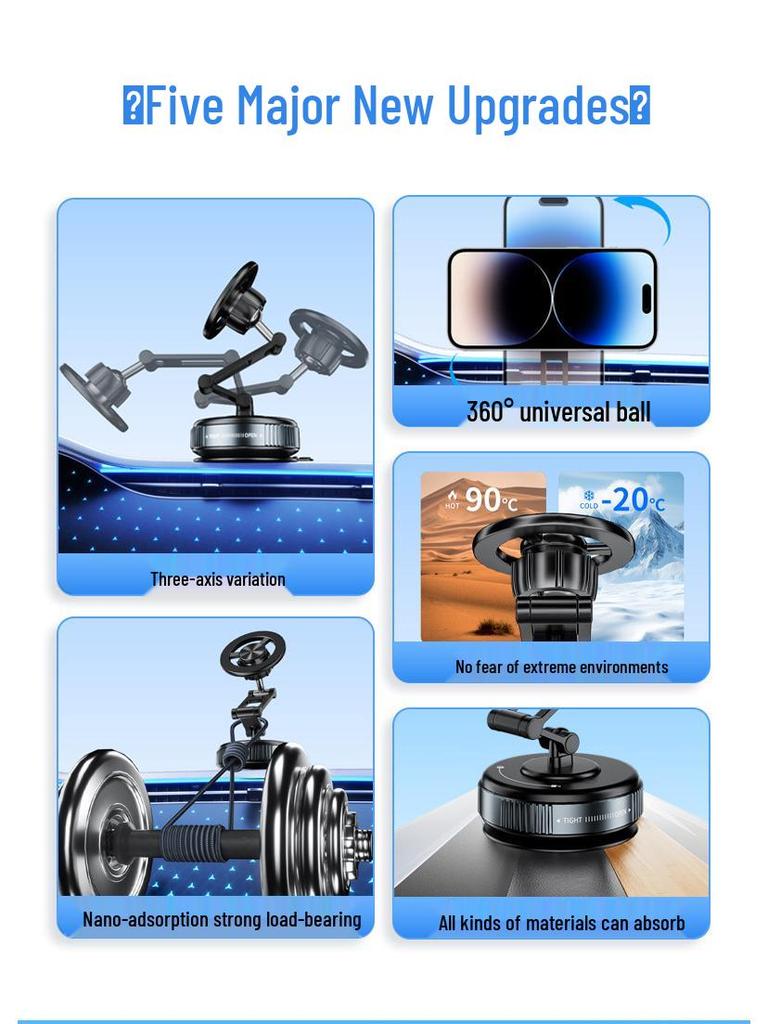 Magnetic Car Mount: 2026 Rotating & Folding Vacuum Suction Holder with Strong Magnetic Force for Car Navigation
