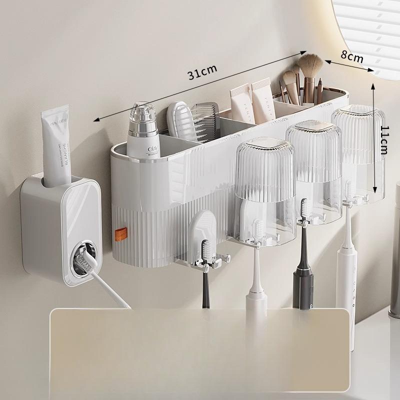 

Кремовый воздушный держатель для зубных щеток без перфорации, автоматическая соковыжималка для зубной пасты, чашка для полоскания рта для ванной комнаты, держатель зубной щетки белый