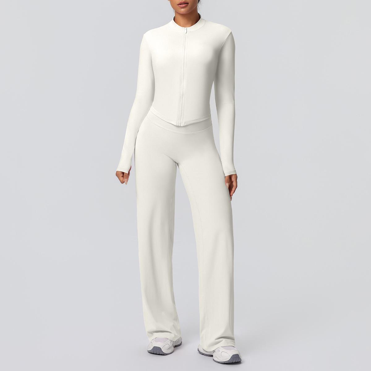 

Brushed Solid Color Zipper Jacket & Wide-Leg Yoga Set - Two-Piece Sports Fitness Outfit Extra Large