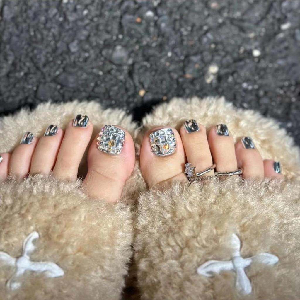 J62 Super Shiny Rhinestone Toenail Stickers: Gel Finish, Colored Diamonds, Wearable Fake Nails