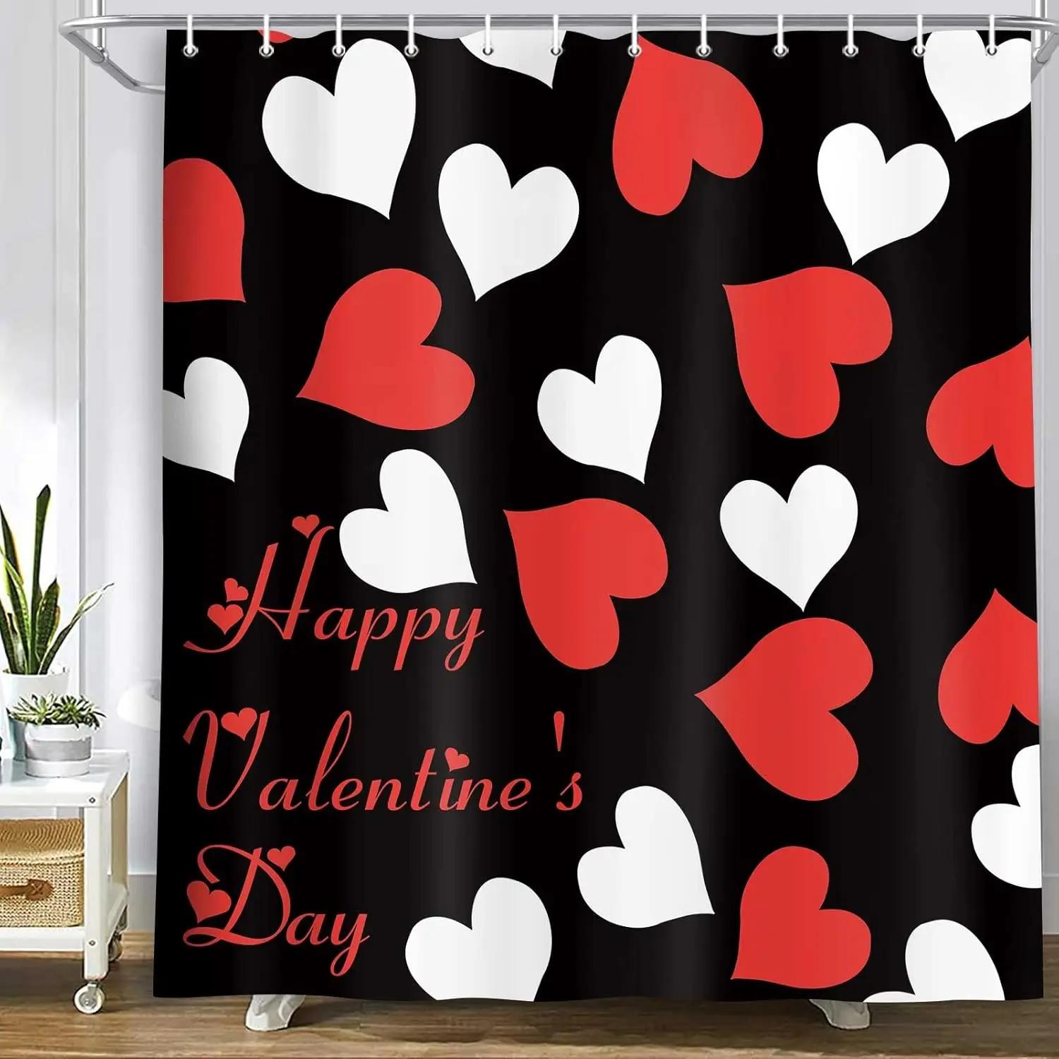 

Valentine S Day Shower Curtain Romantic Love Language Farmhouse Bathroom Curtain Modern Home Bathroom Decoration W60H190(CM)-1 Pcs