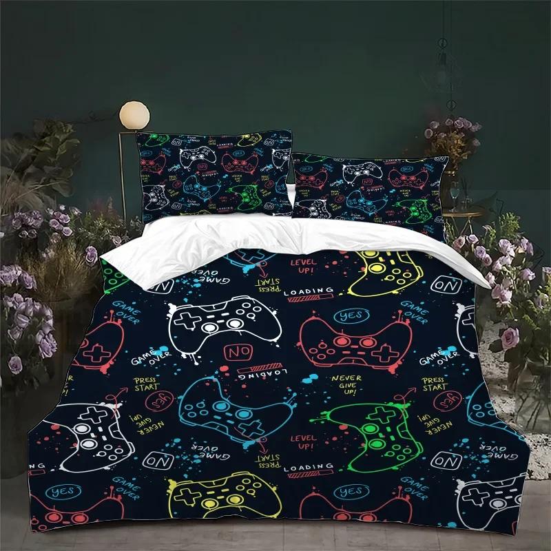 Gamepad Controler Bedrom Beding Sets for Young Boys Ten Gaming Soft Duvet Cover Set Twin Sized Dimensions,Play Video Games Warm Comforter Cover Bed