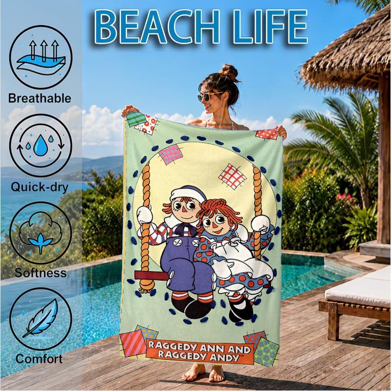 Raggedy Ann And Andy Adventure Beach Towel, Quick-drying, Easy to Care for, Suitable for Both Fitness and Beach Vacations,Sports Essential