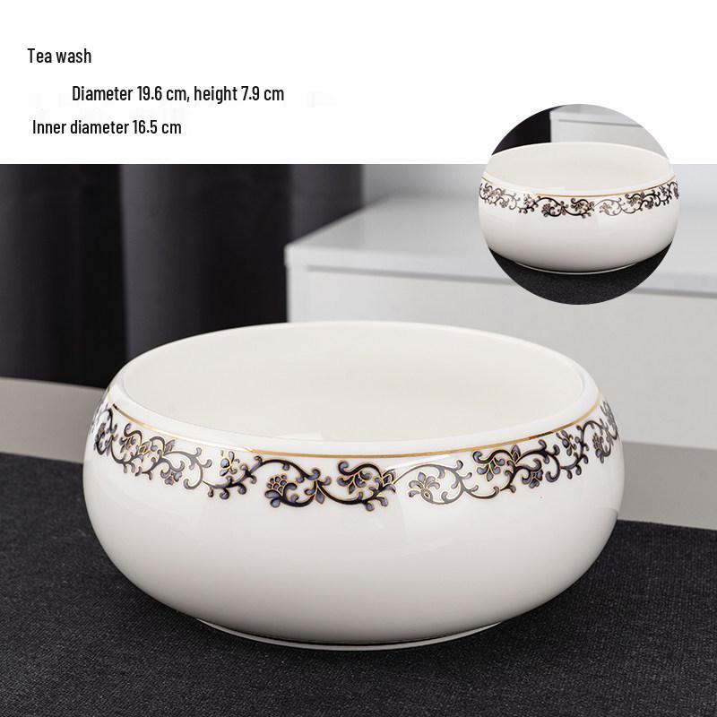 Large Chinese Style Blue and White Porcelain Tea Wash Basin and Cup Washer with Lan Ting Xu Calligraphy - Retro Ceramic Brush Washer